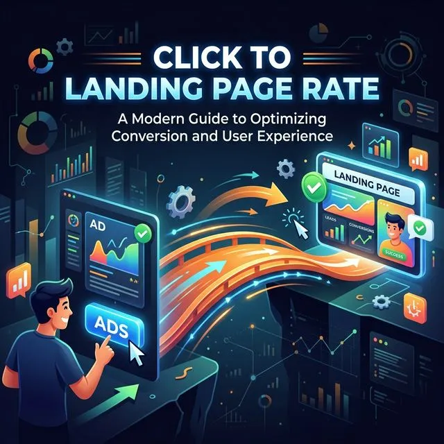 Click to landing page rate diagram showing the gap between ad clicks and landing page views