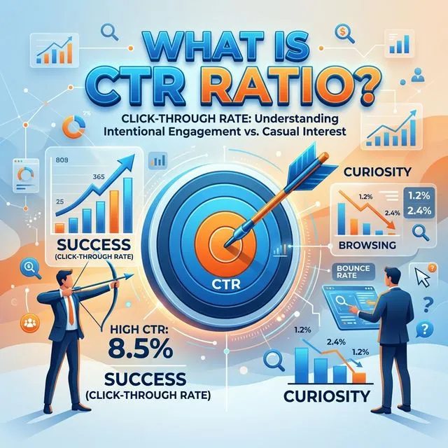 CTR Ratio comparison showing high intent vs low intent ad clicks on Facebook and Meta ads