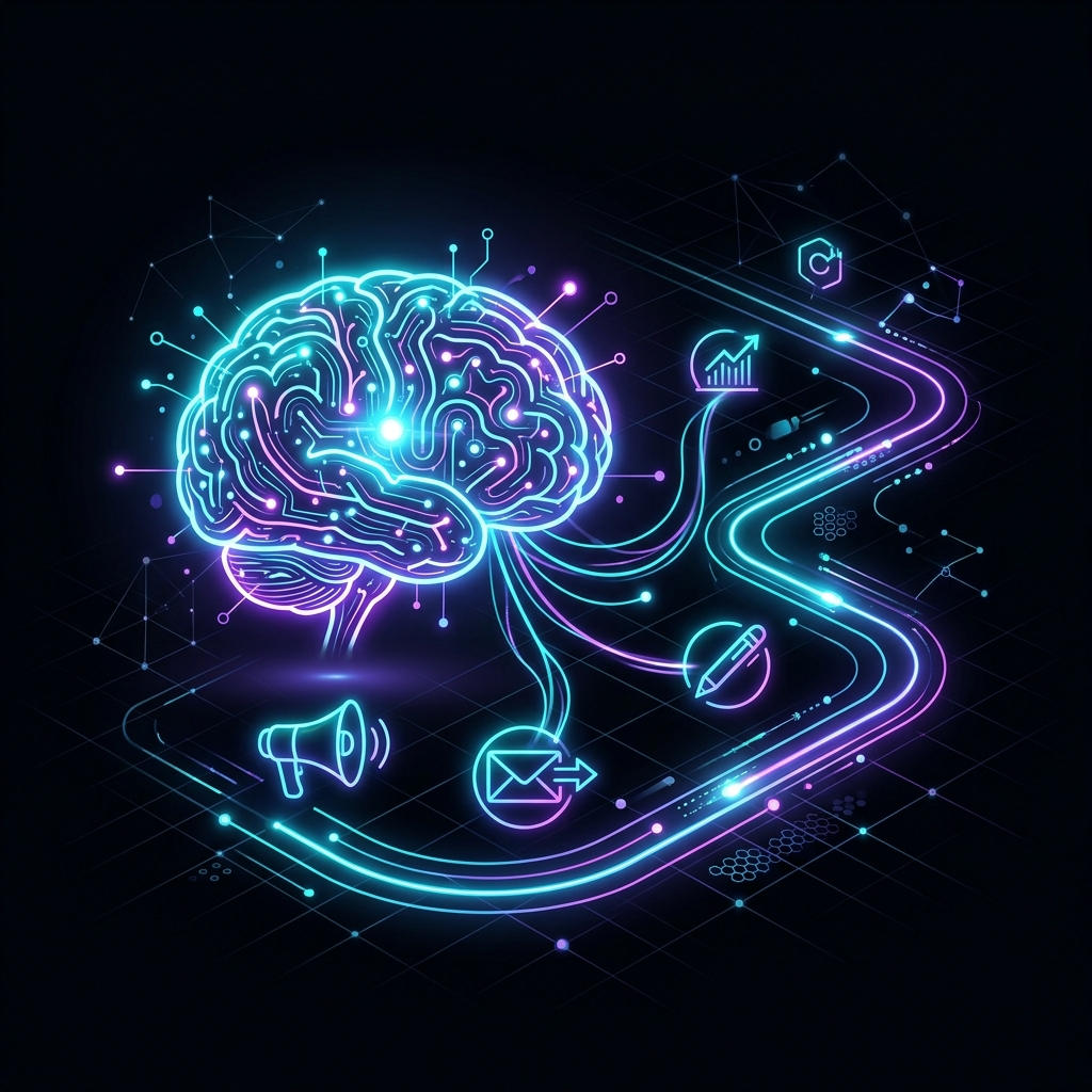 Small business owner reviewing AI marketing agent tools on a laptop screen